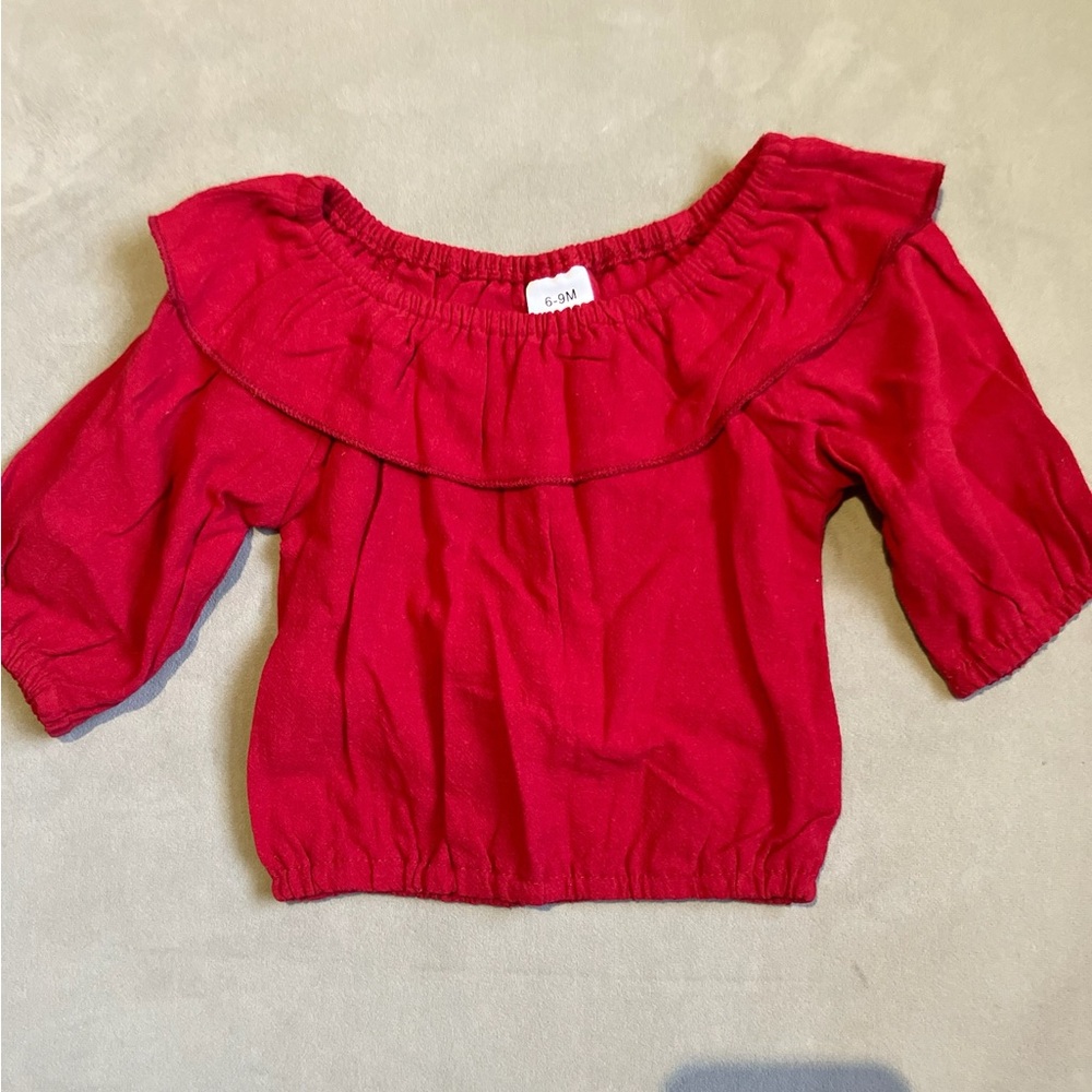 Red Off-Shoulder Top | 6-9 Months | Valentine’s Day